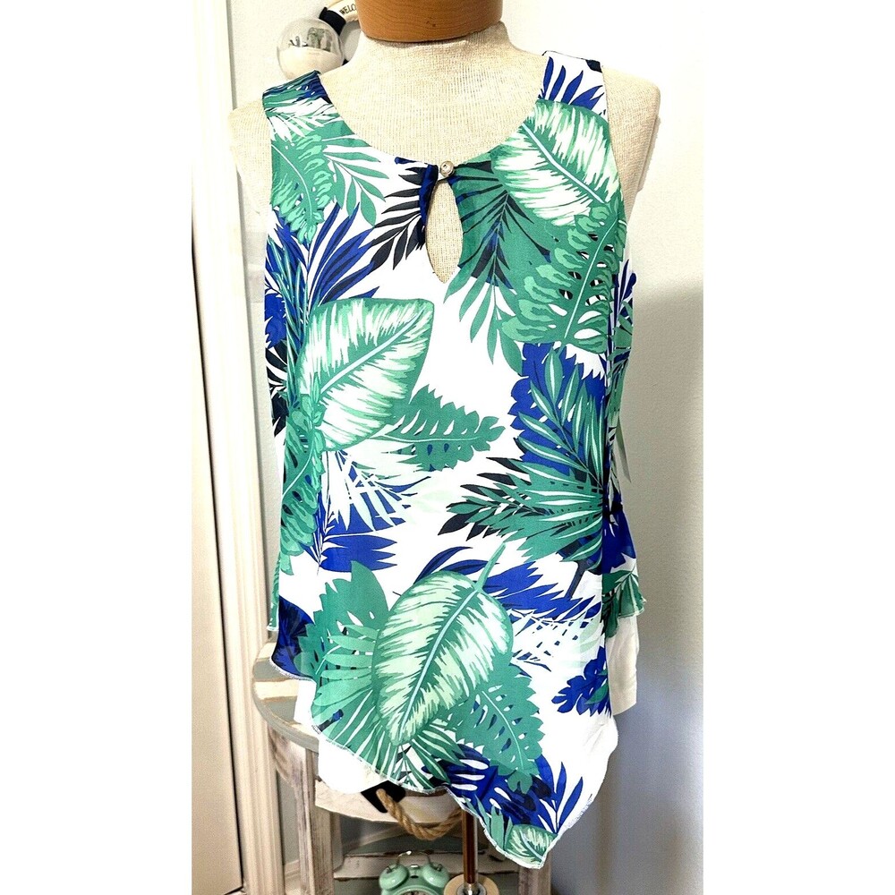 NWT Perseption Concept Women's SMALL Tropical Print Sleeveless Blouse Top layer